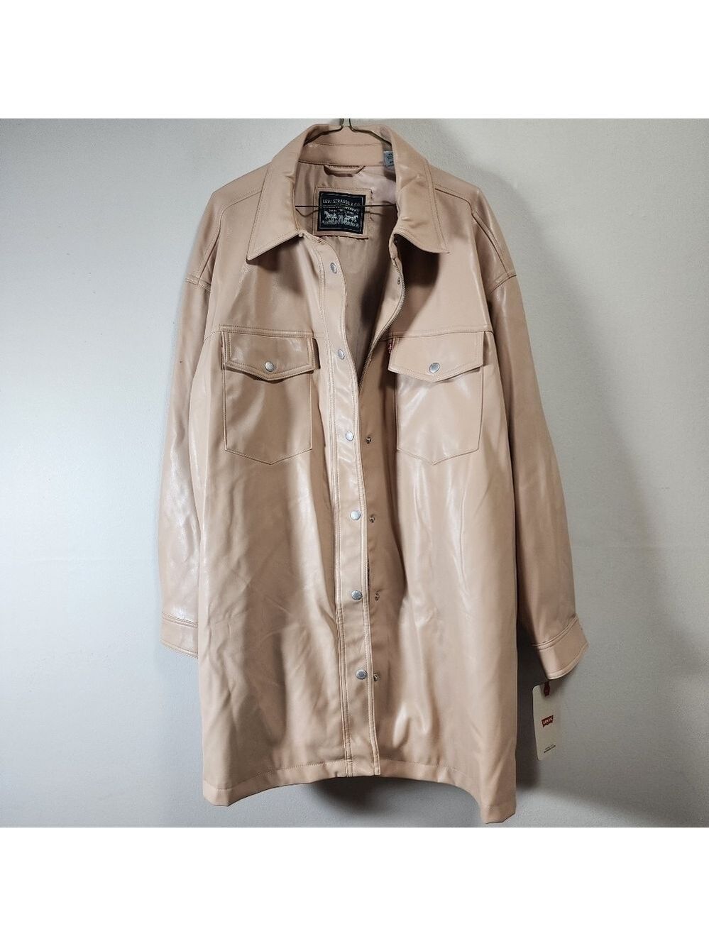 Levi's faux oversized button down leather shirt jacket color taupe size 3X